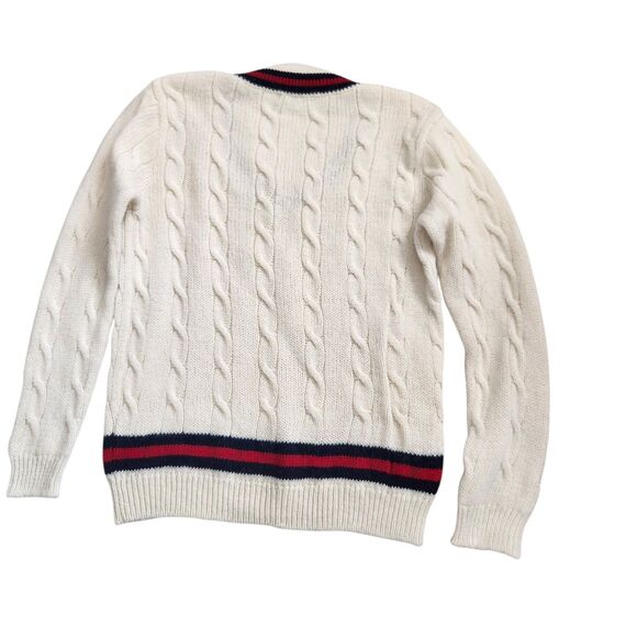 Brandy Melville Wool Blend Cable Knit Sweater-V Neck-Stripe Trim-Varsity-Prep-OS - Picture 12 of 12